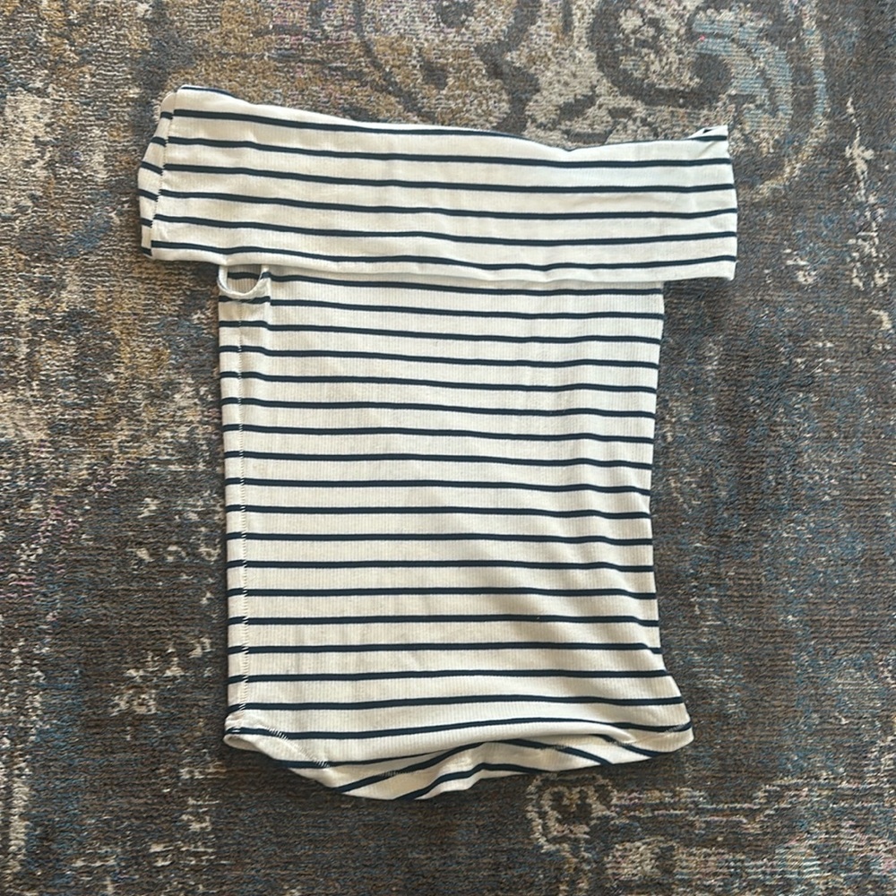 We The Free navy and white off the shoulder shirt